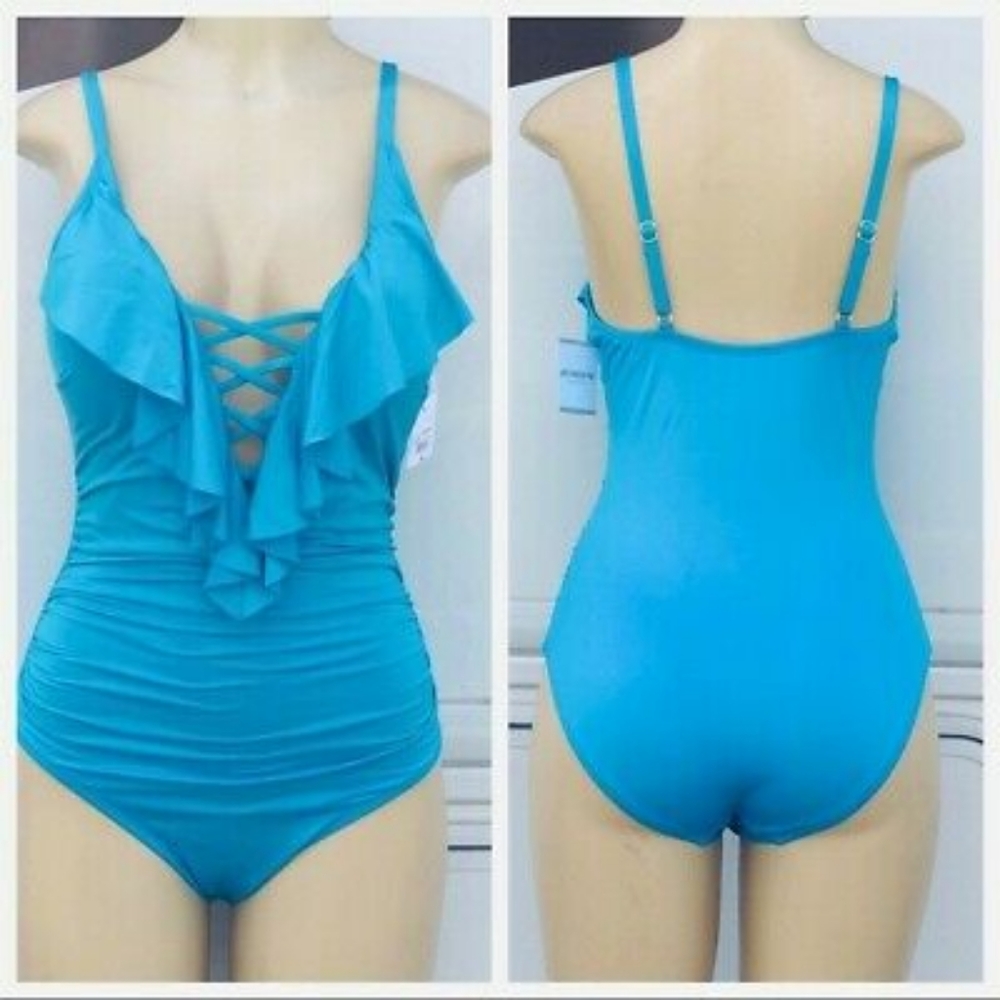 Liz Claiborne One Piece Swimsuit Ruched w/Ruffles